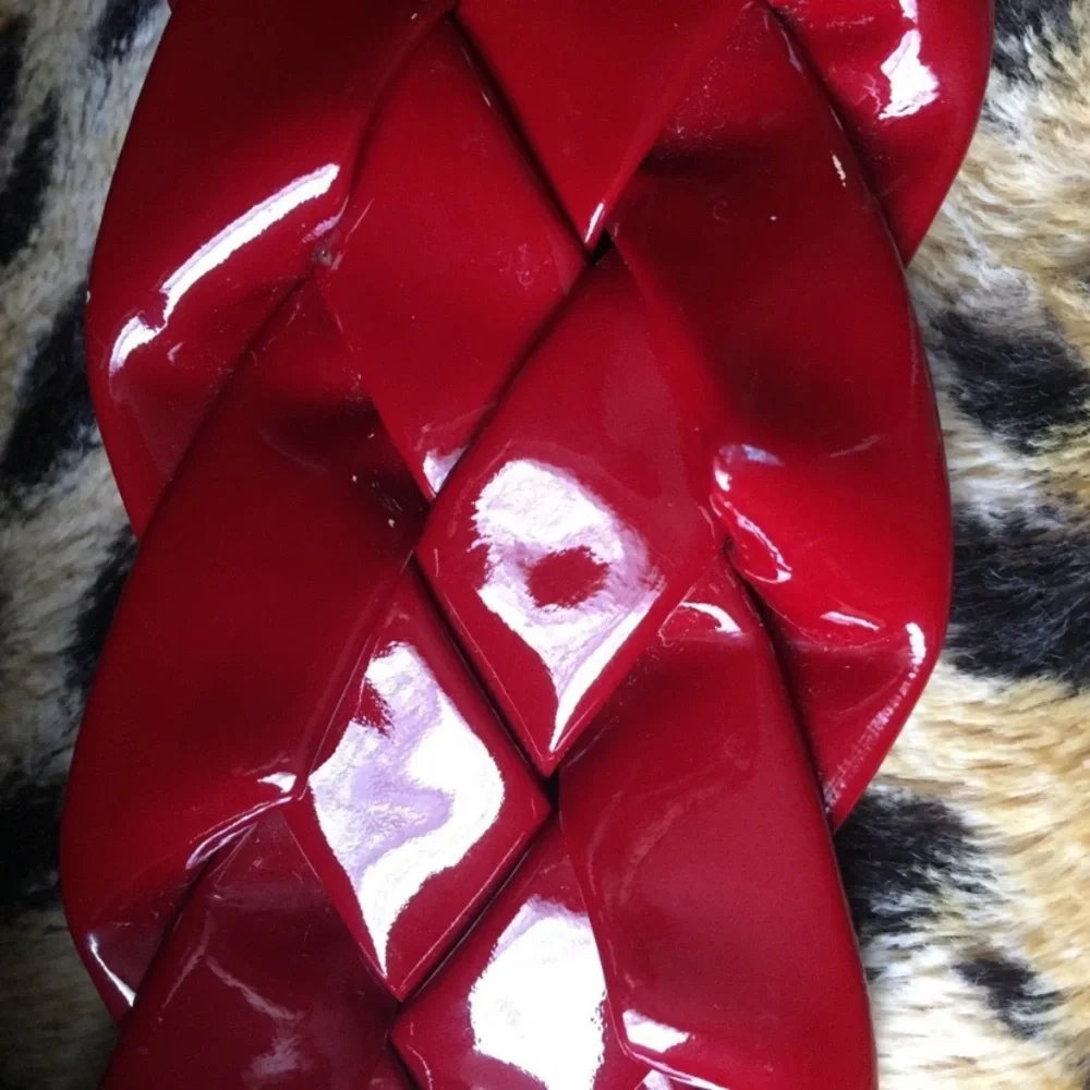 Wide Glossy Red Braided Studded Belt size M